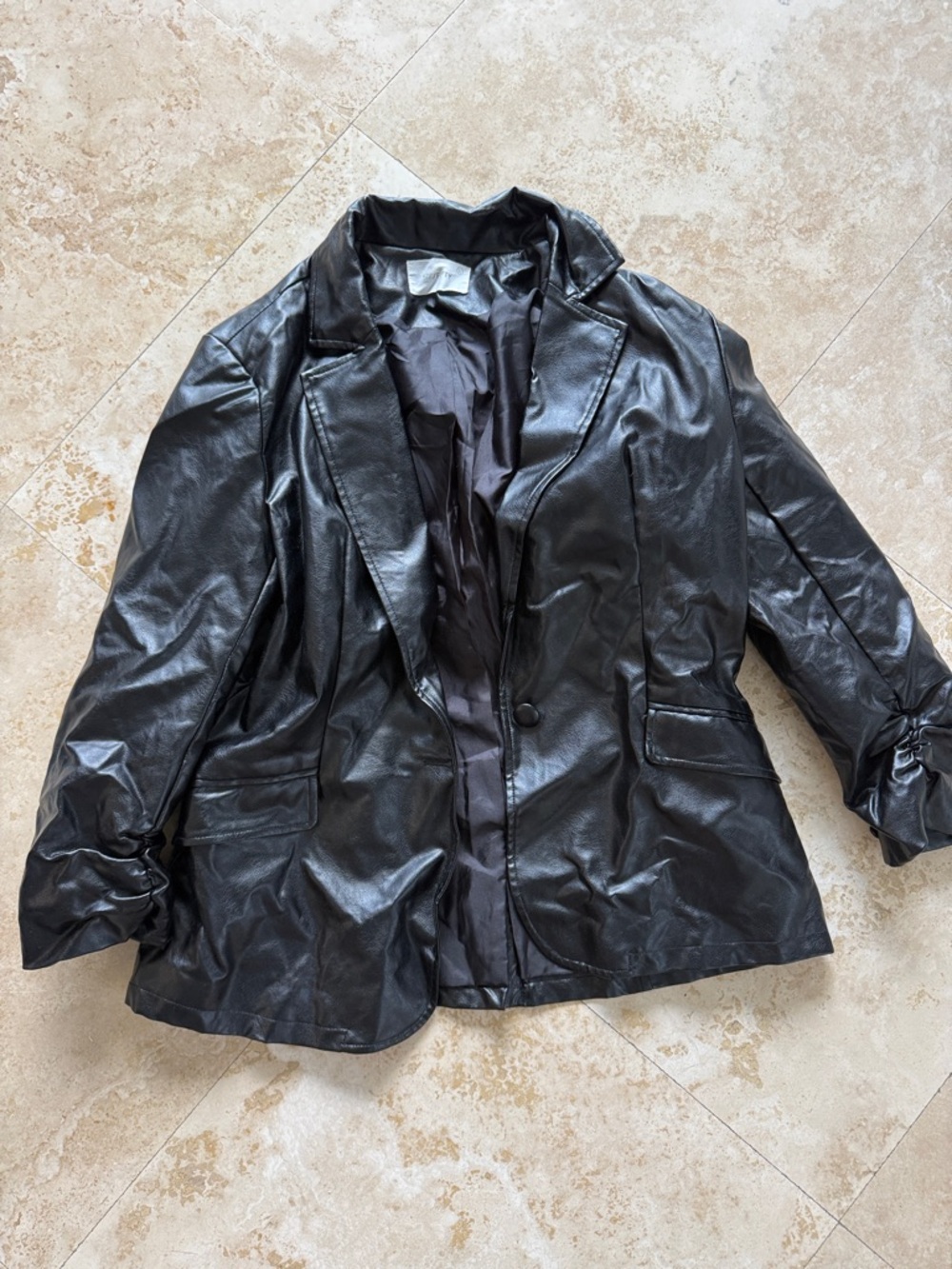 Women’s Black Faux Leather Blazer Jacket